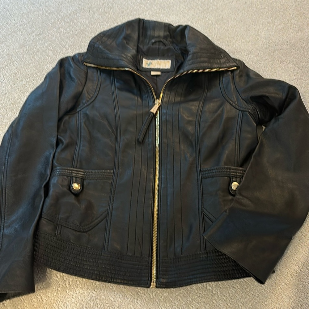 Micheal Michael Kors Black Leather Jacket Sz S